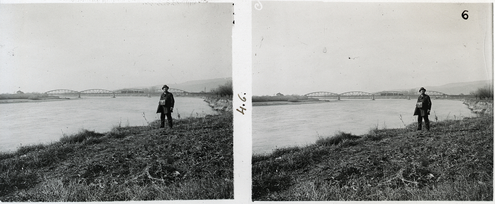 Romania,Transylvania, Geoagiu,Gelmar, települések közötti vashíd a Maroson., 1903, Schoch Frigyes, steam locomotive, railway, bridge, railway bridge, stereophoto, Fortepan #27250