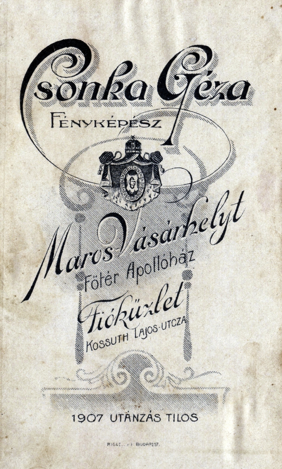 Marosvásárhely, 1907, Keresztesy Róbert, hátlap, fényképész, műterem, Fortepan #272612