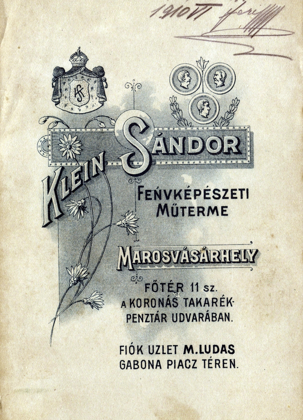 Târgu Mureș, 1910, Keresztesy Róbert, verso, photographer, studio, Fortepan #272616