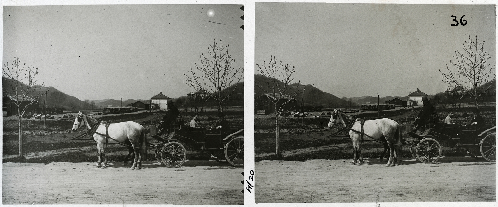 Slovenia, Rogatec, szemben a vasútállomás., 1903, Schoch Frigyes, railway, carriage, Horse-drawn carriage, train station, teamster, stereophoto, Fortepan #27263