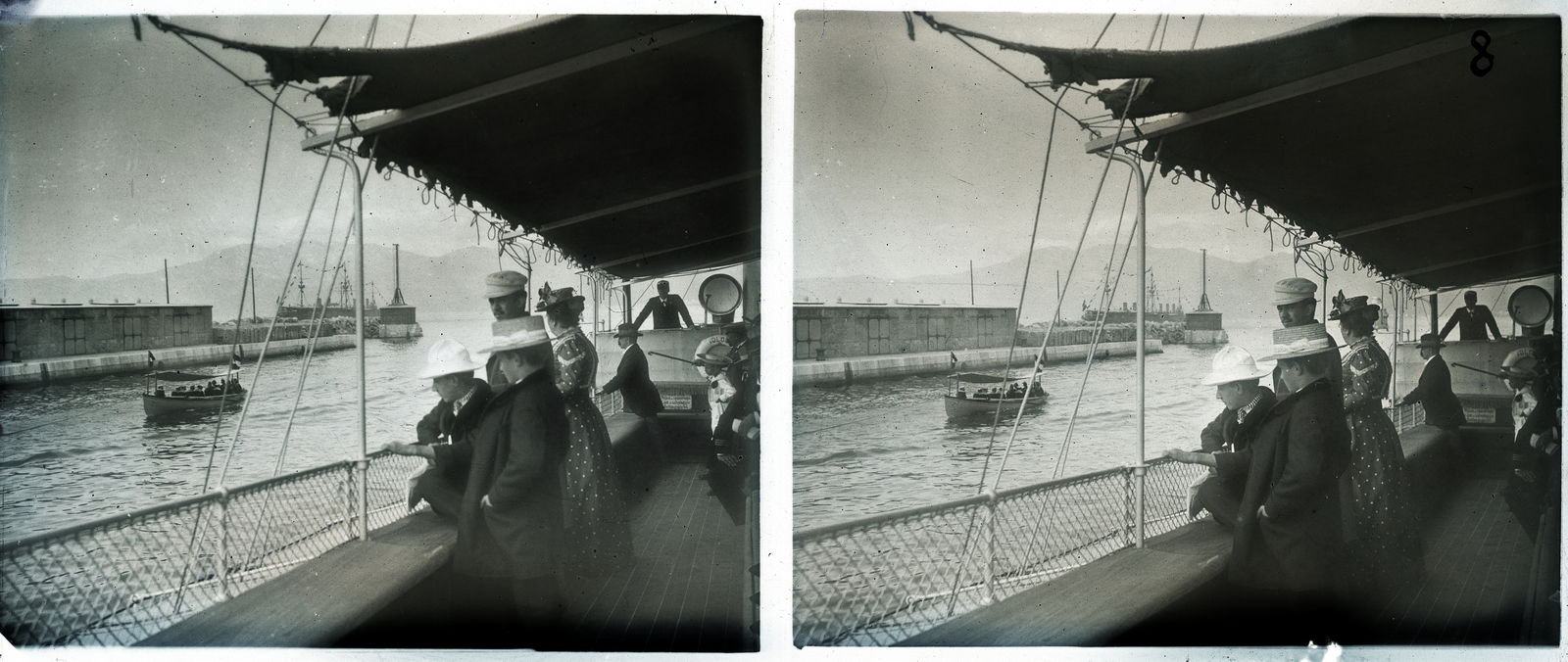 Croatia, Rijeka, kikötő., 1900, Schoch Frigyes, ship, motorboat, steamboat, stereophoto, Arrigoni/Capodistria/Grignano/Primorje/Vida/Volosca ship, Fortepan #27283