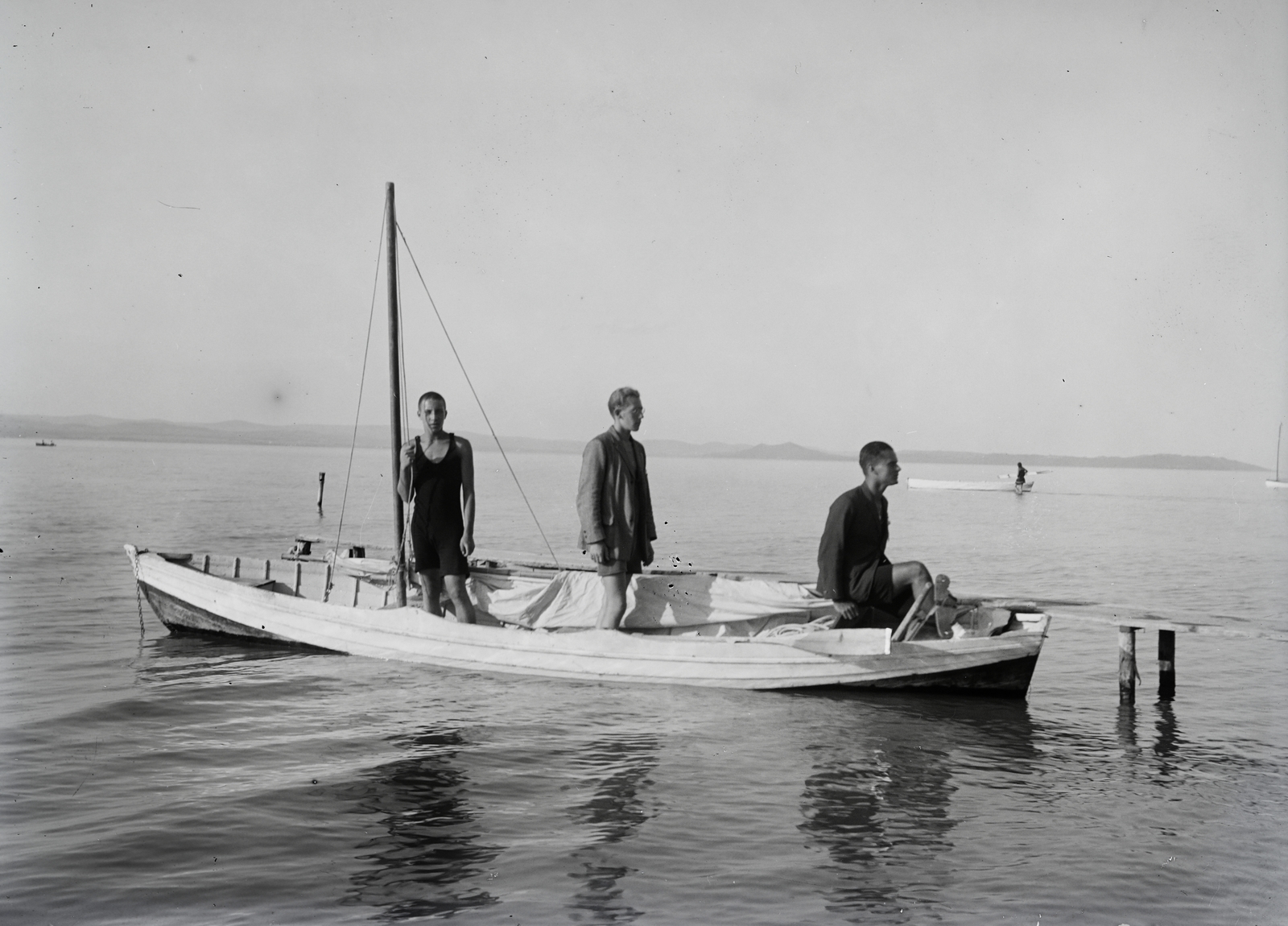 Magyarország, Balatonszemes, 1915, Flanek-Falvay-Kováts, csónak, vitorláshajó, Fortepan #272945