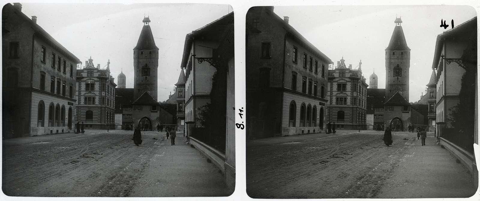 Németország, Biberach, Ulmer Tor, a városi erődítmény kaputornya., 1909, Schoch Frigyes, sztereófotó, kaputorony, Fortepan #27308