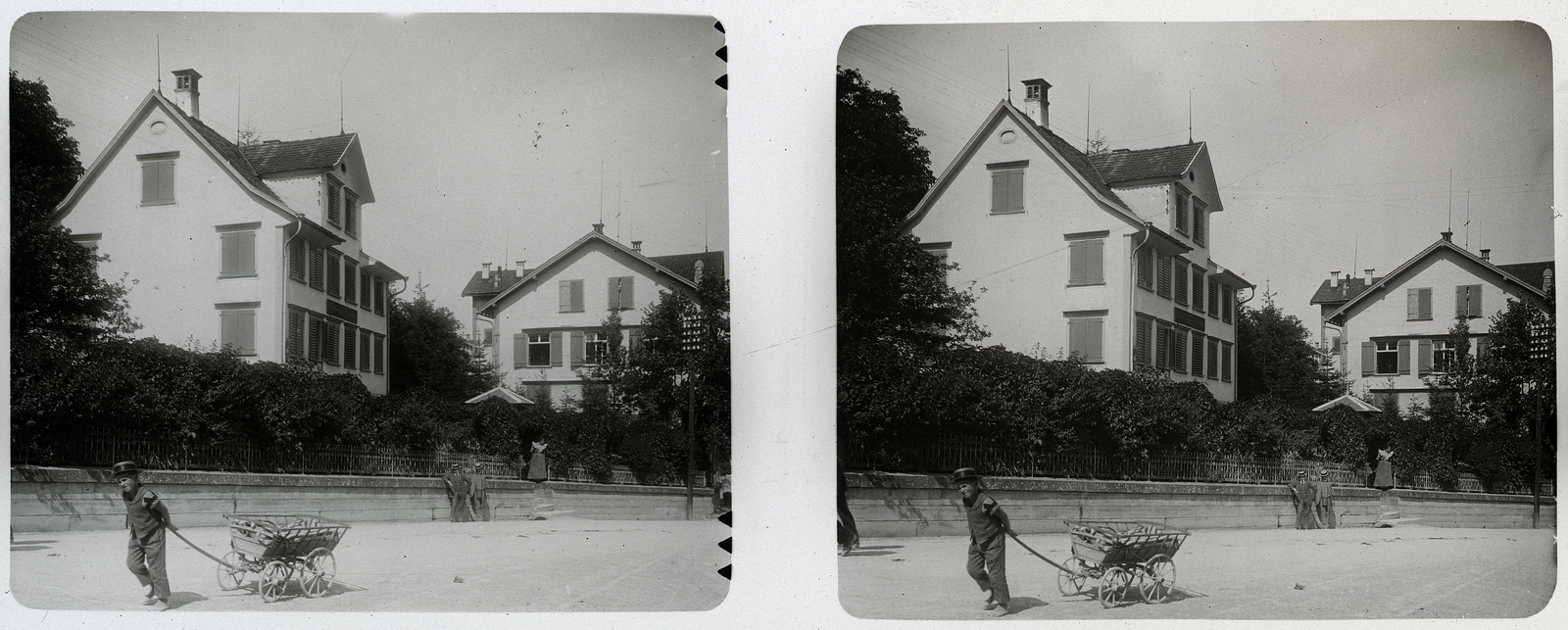 Svájc, Oberuzwil, Wilerstraße, a jobbra lévő ház a Freudenbergstraße torkolatánál áll., 1910, Schoch Frigyes, sztereófotó, Fortepan #27314