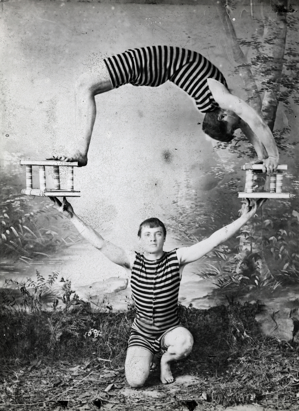 1911, Ladinek Viktor, feat, book, magician, striped dress, Fortepan #273186