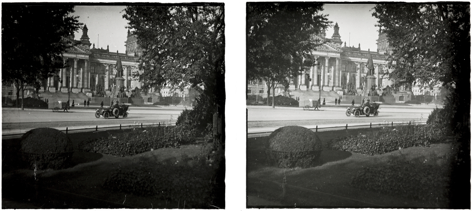 Germany, Berlin, Königsplatz (később Platz der Republik), szemben a Reichstag épülete, előtte a Bismarck emlékmű., 1908, Ladinek Viktor, automobile, stereophoto, Fortepan #273190