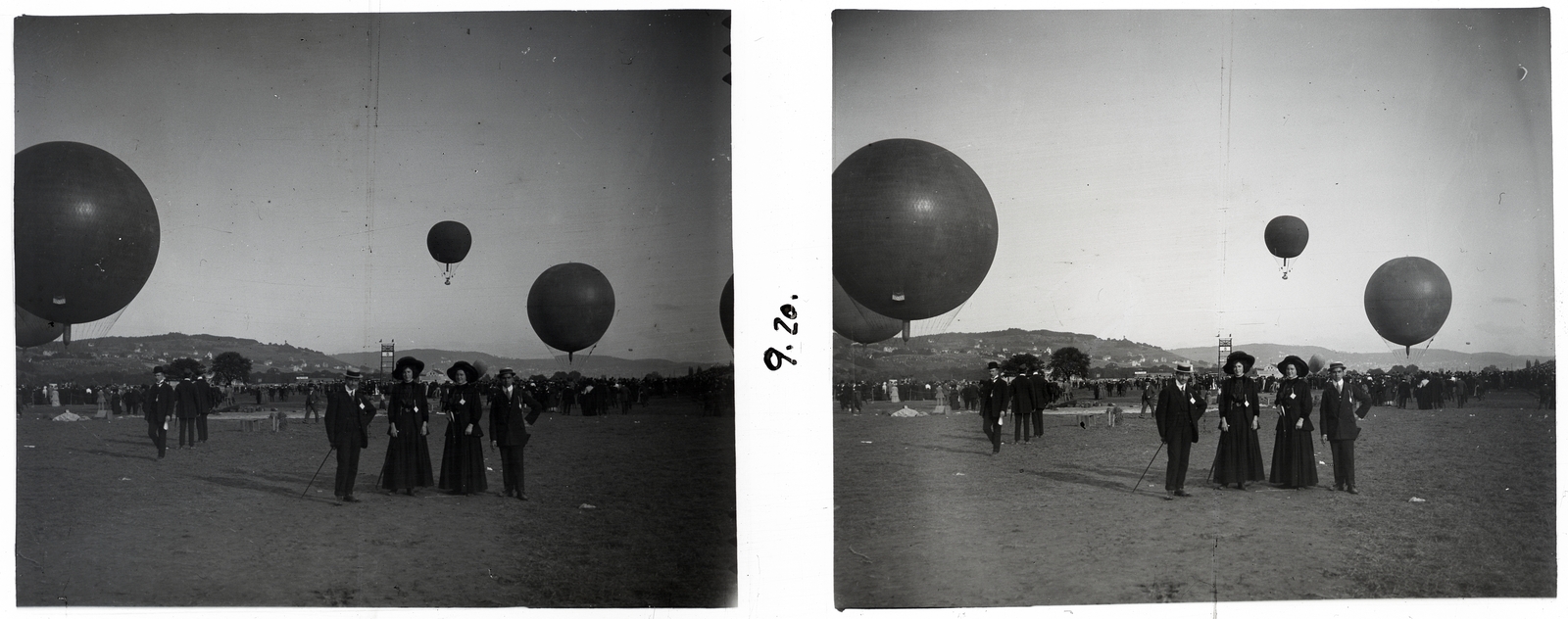 Svájc, Zürich, Dübendorf repülőtere, Gordon Bennett léggömbverseny., 1910, Schoch Frigyes, léggömb, sztereófotó, hőlégballon, Fortepan #27326