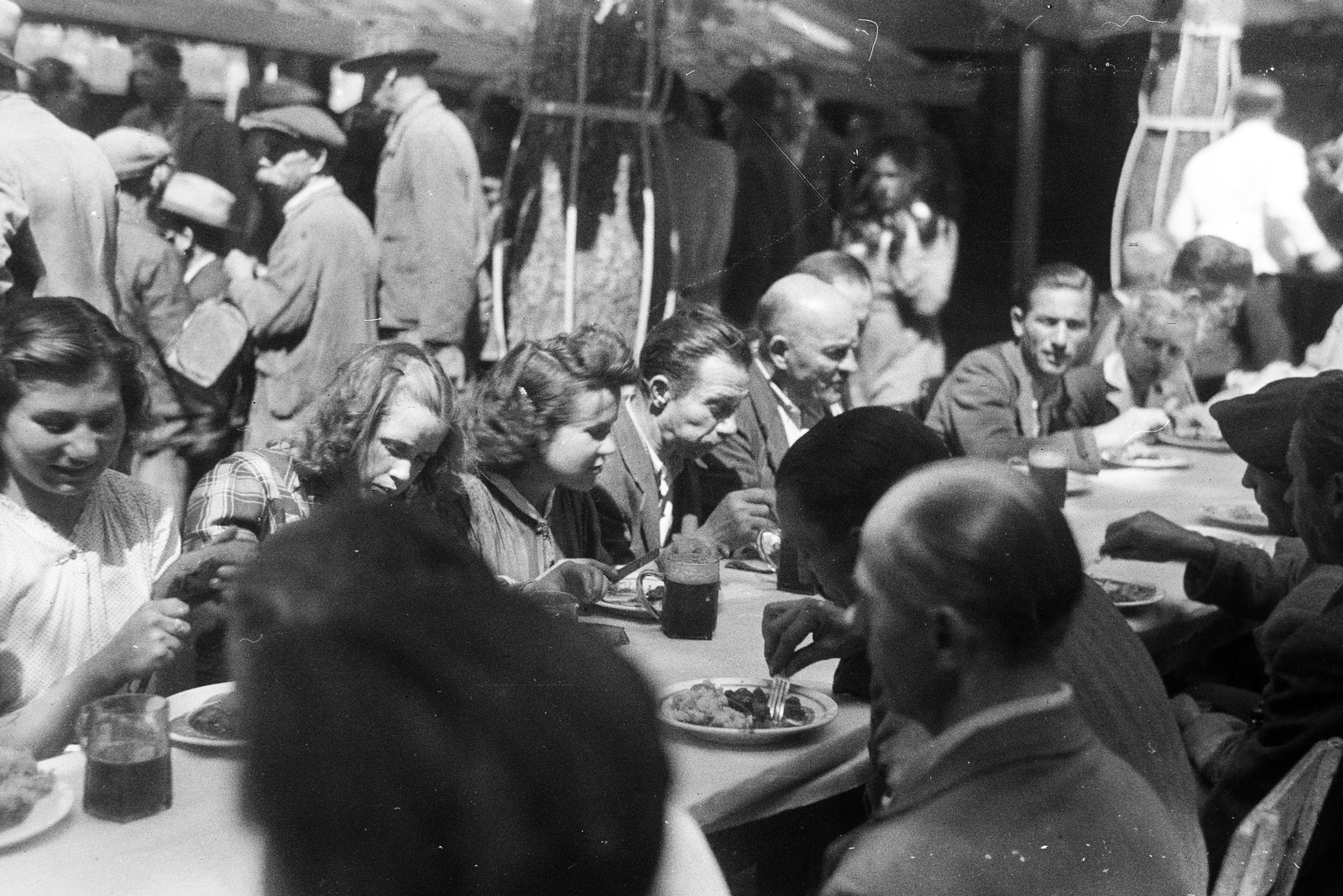 1946, Kern család, men, table, women, meal, plate, beer mug, Fortepan #273365