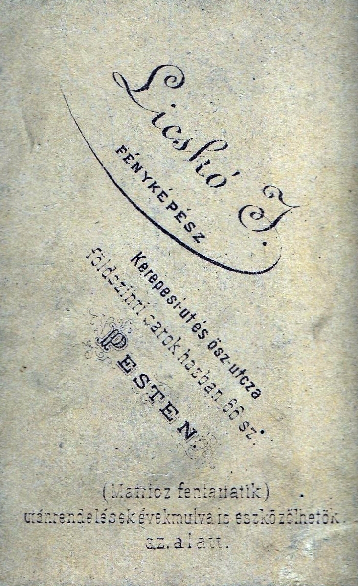 Magyarország, Budapest VII., Rákóczi (Kerepesi) út 66., Licskó János fényképész., 1900, Molnár Gyula, hátlap, fényképész, műterem, Budapest, Fortepan #274552