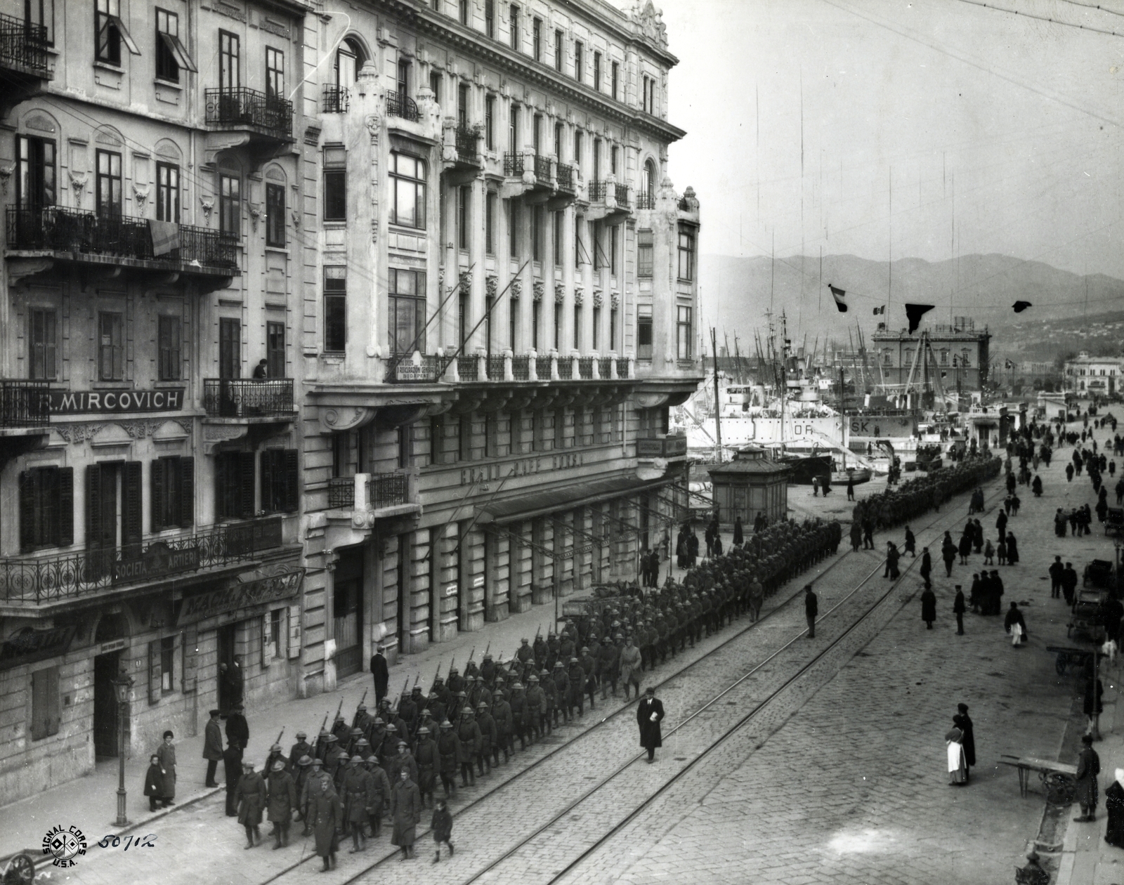 Croatia,Adriatic Sea, Rijeka, Ulica Ivana Zajca, kilátátás az Ulica Riva Boduli és a kikötő felé., 1918, National Archives, Fortepan #274613