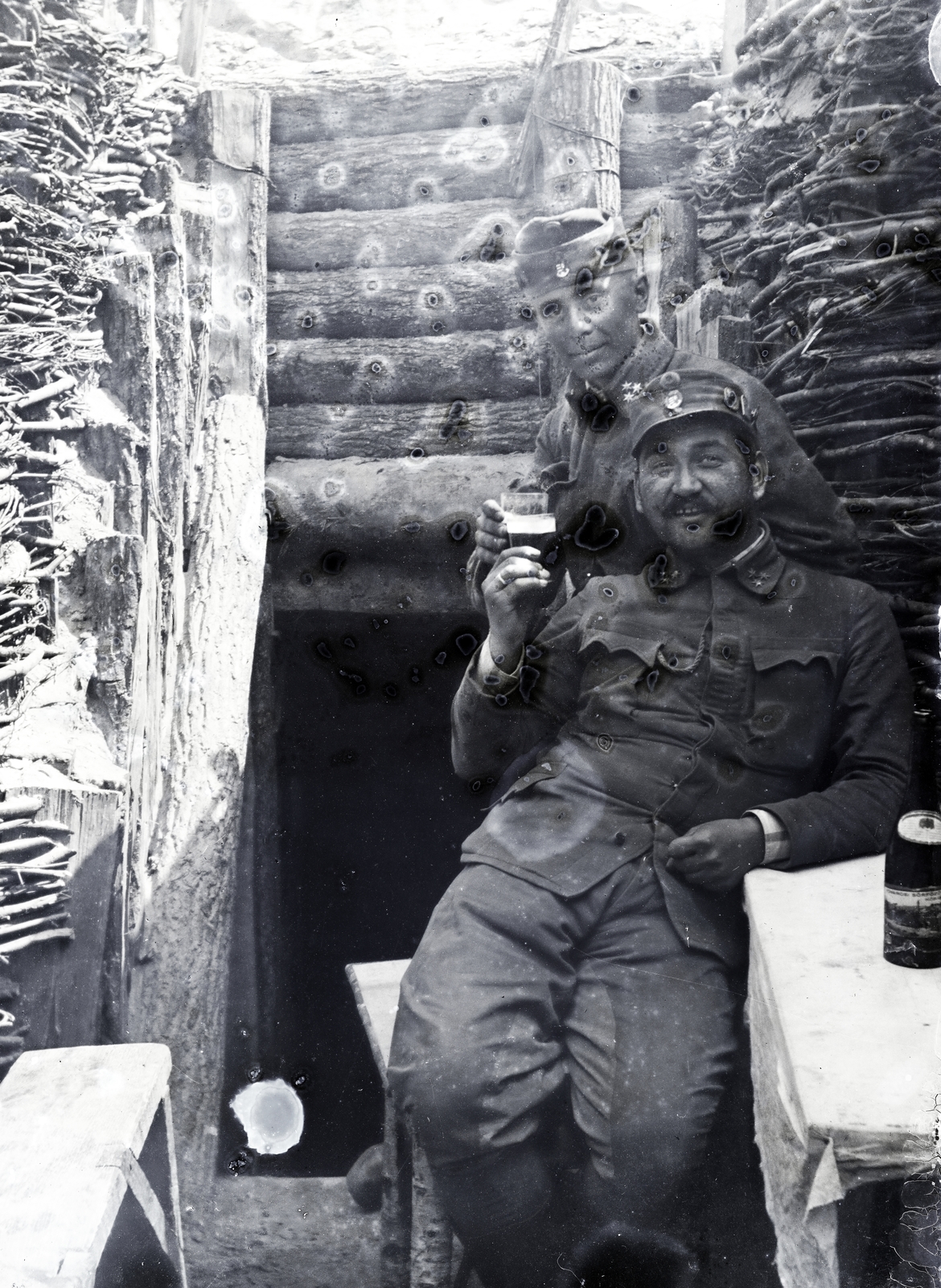 1916, Sibinger János, első világháború, katona, sérült kép, koccintás, fedezék, Fortepan #274757