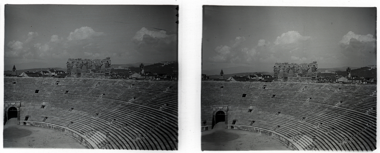 Italy, Verona, Aréna, ókori amfiteátrum., 1906, Schoch Frigyes, architectural heritage, architecture, theater, ancient culture, stereophoto, amphitheater, Fortepan #27528