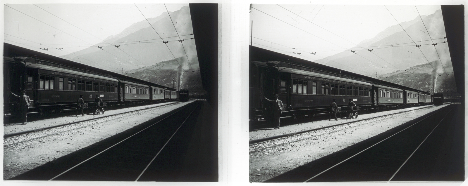 Switzerland, Brig, vasútállomás, Orient Express., 1906, Schoch Frigyes, railway, train station, coach, train station, stereophoto, Fortepan #27542