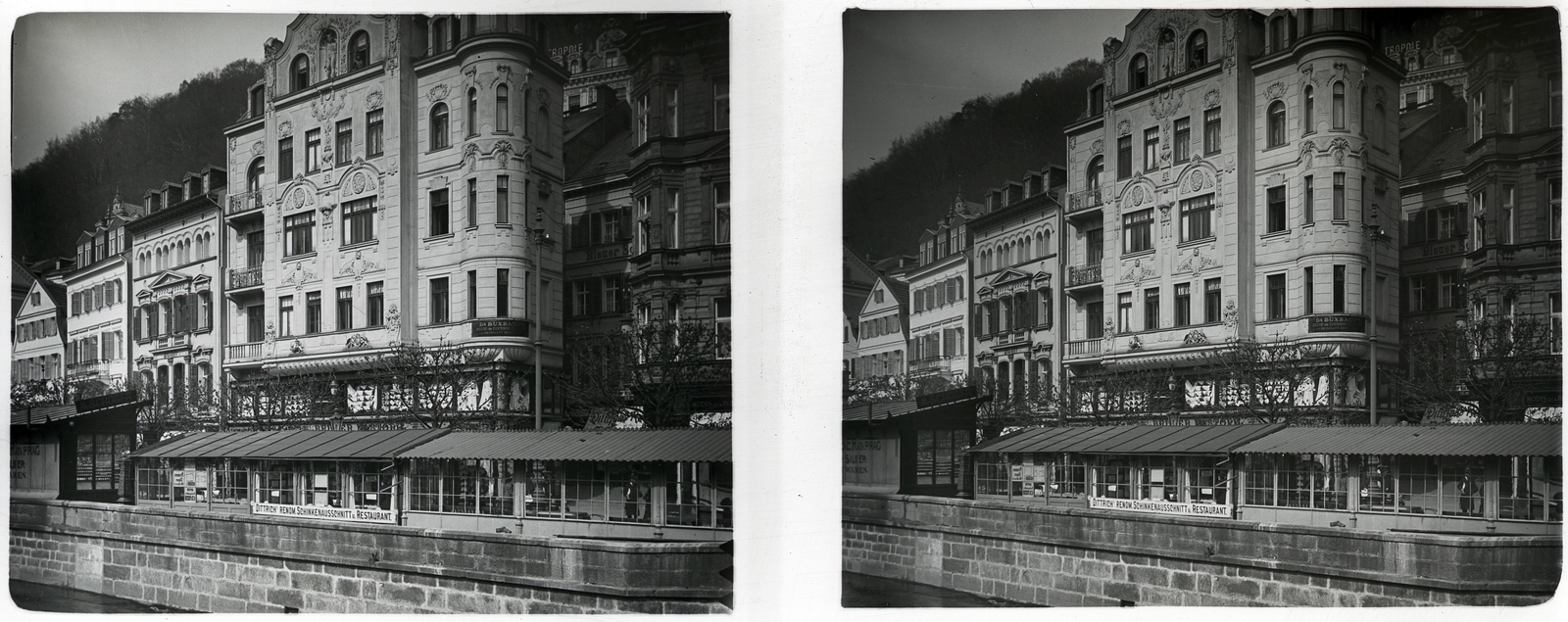 Czech Republik, Karlovy Vary, Stara Louka (Alte Wiese)., 1908, Schoch Frigyes, restaurant, stereophoto, health resort, Fortepan #27594