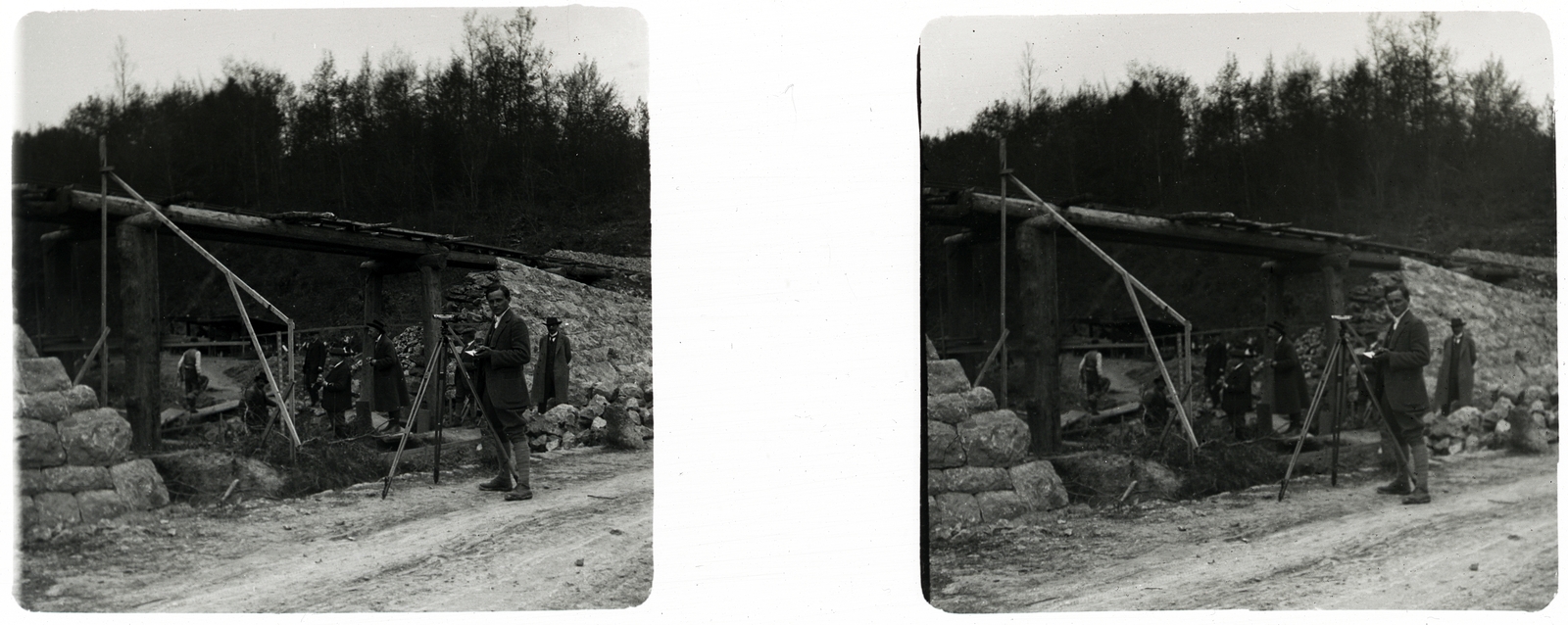 Croatia, Kamanje, vasút és vasúti átjáró építése Kamanje mellett., 1913, Schoch Frigyes, railway, construction, stereophoto, Fortepan #27603
