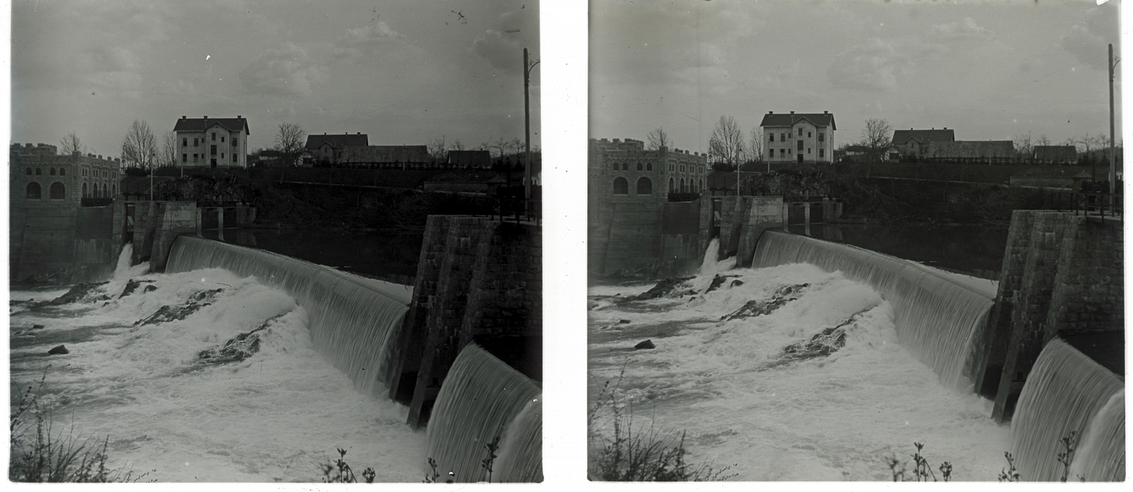 Croatia, Ozalj, Munjara vízerőmű a Kulpa folyón., 1913, Schoch Frigyes, river, utilities, water fall, power station, stereophoto, Fortepan #27604