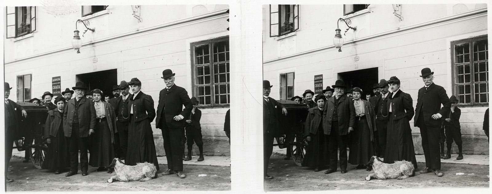 Slovenia, Metlika, (ekkor Möttling), Ulica na Trg, "Croatia" Zágrábi Biztosító Szövetkezet képviselete., 1913, Schoch Frigyes, stereophoto, house number sign, Fortepan #27613