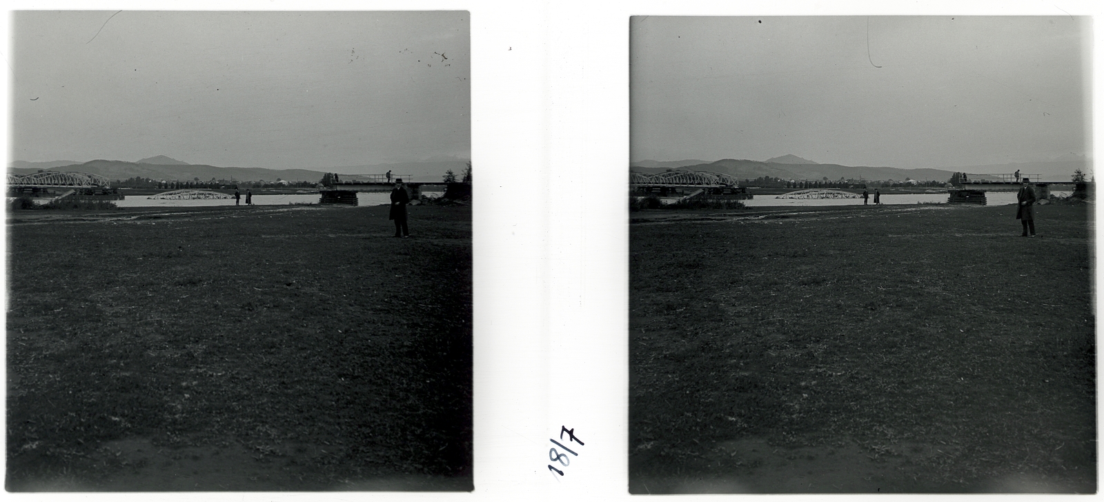 1910, Schoch Frigyes, híd, folyó, tájkép, hídroncs, folyópart, sztereófotó, Fortepan #27619