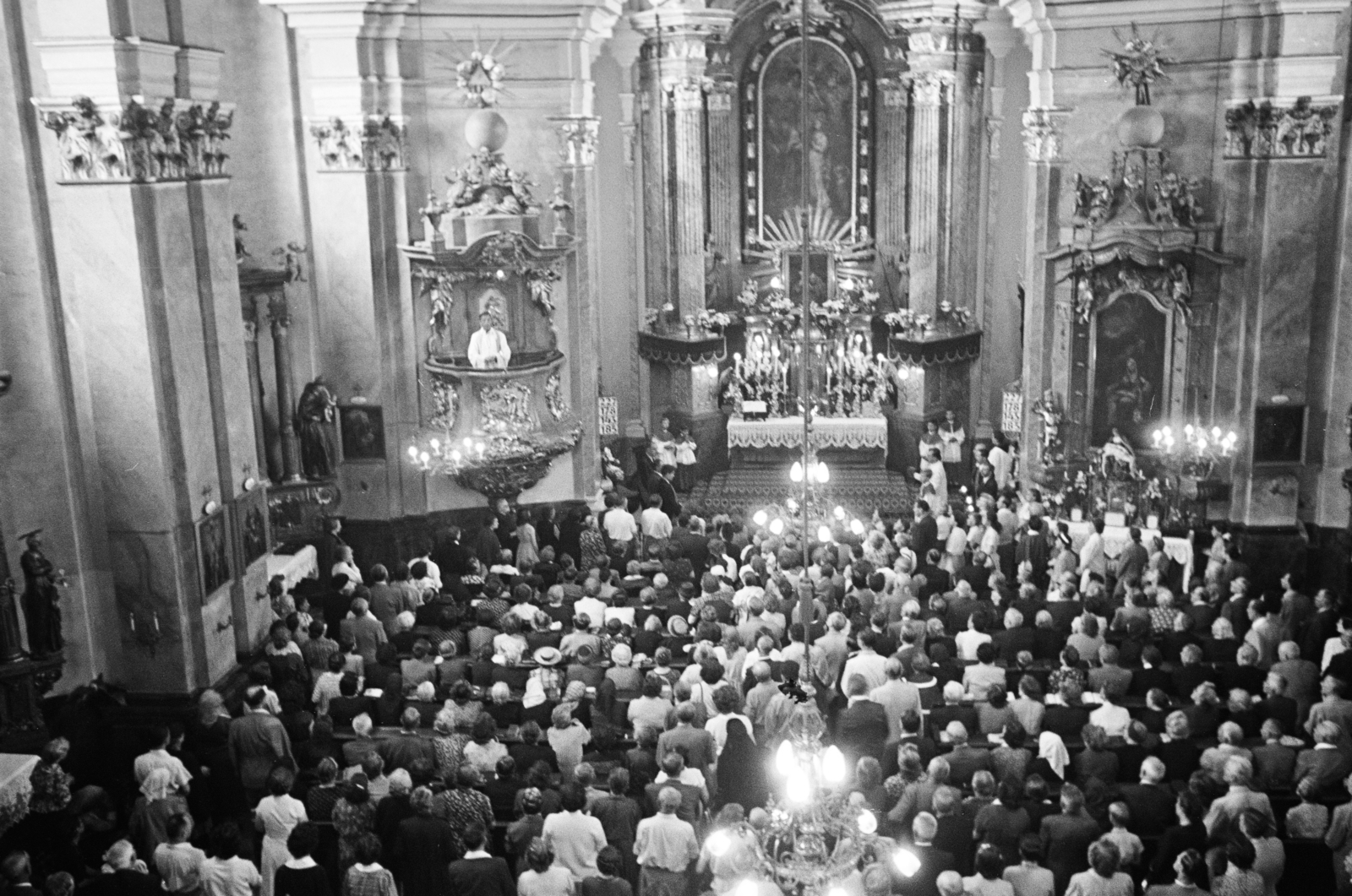 1956, Hámori Gyula, church interior, plan view, liturgy, Fortepan #276422