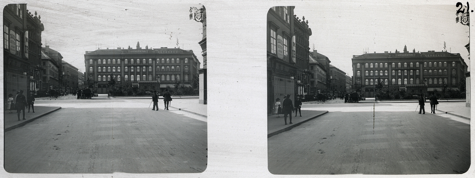 Hungary, Budapest V., Vörösmarty (Gizella) tér a Váci utca felől nézve, szemben a Gerbaud ház., 1902, Schoch Frigyes, stereophoto, József Hild-design, Budapest, Fortepan #27643