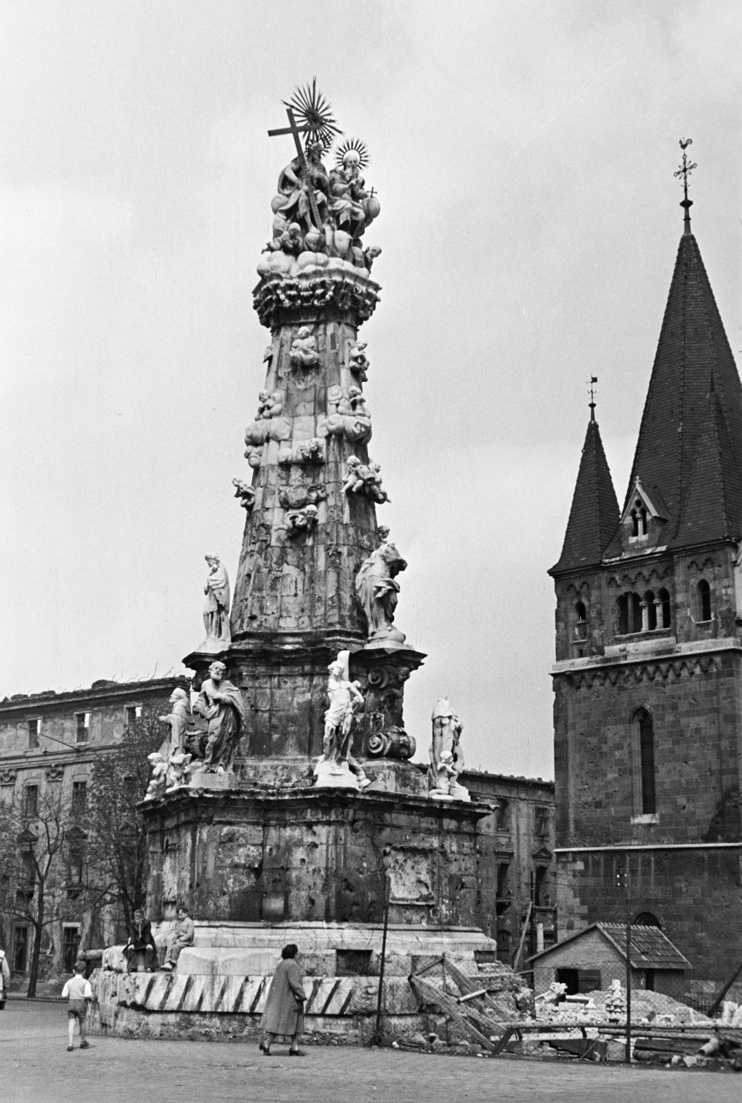 1955, Hámori Gyula, monument, Holy Trinity Statue, Fortepan #276450