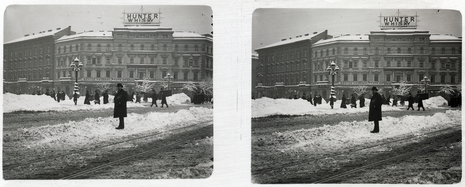 Magyarország, Budapest VI., Oktogon., 1907, Schoch Frigyes, tél, sztereófotó, Budapest, Fortepan #27669