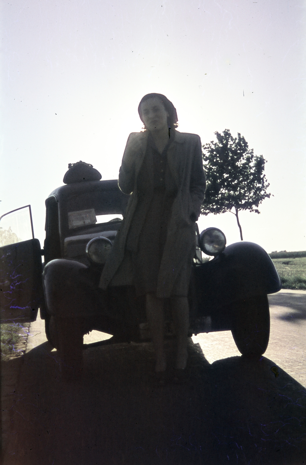 1938, Koncz Nándor, hölgy, országút, automobil, lányok-járművek, DKW F5/F7/F8, sziluett, Fortepan #276716