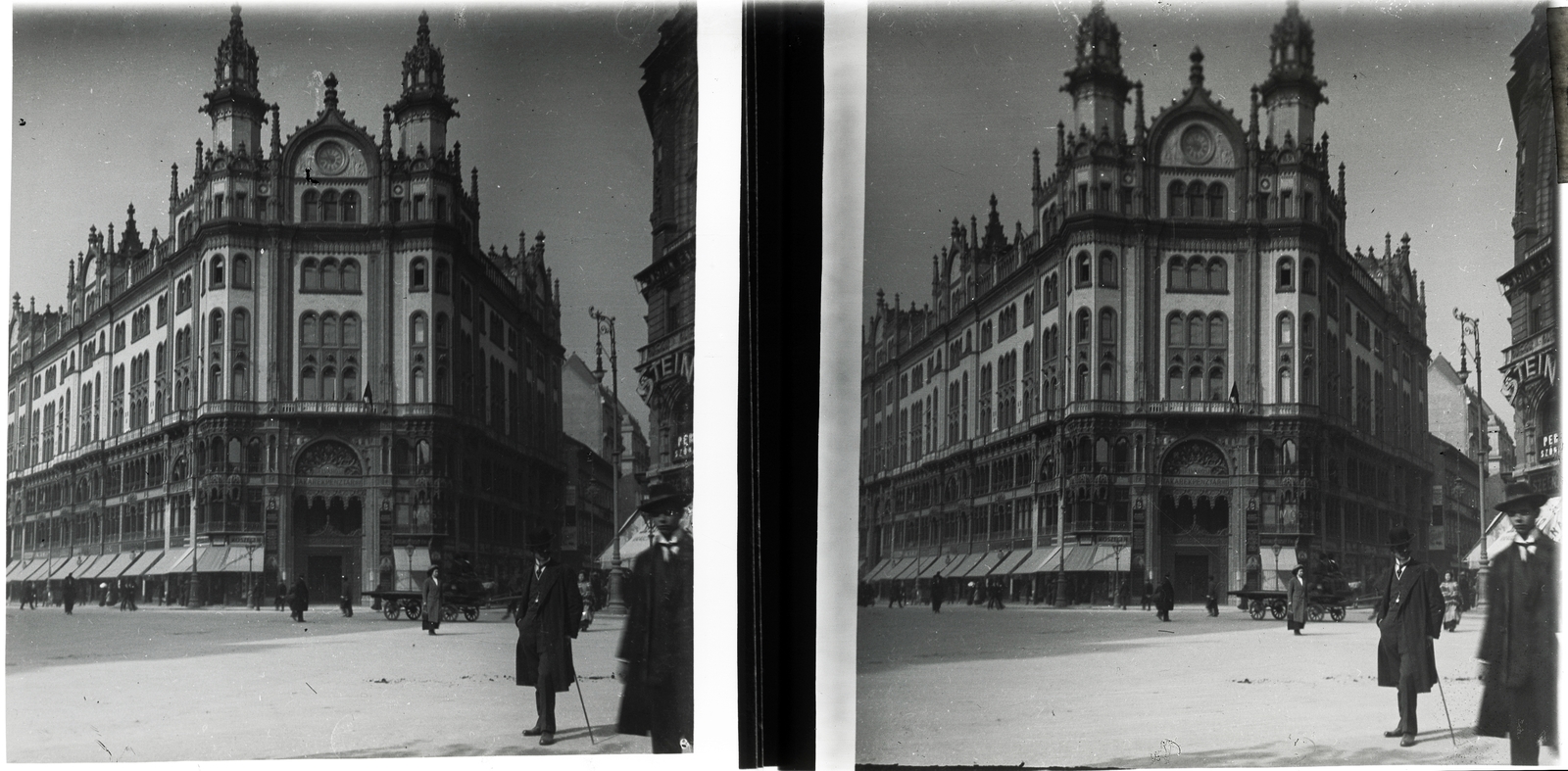 Hungary, Budapest V., Ferenciek tere (Kígyó tér) és a Petőfi Sándor (Koronaherceg) utca sarkán álló Párizsi udvar., 1912, Schoch Frigyes, public building, stereophoto, eclectic architecture, Budapest, Henrik Schmahl-design, Fortepan #27695
