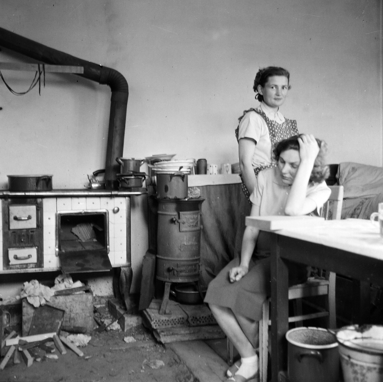 1957, Németh Tamás, Best of, kitchen, fireplace, photo aspect ratio: square, Fortepan #276979