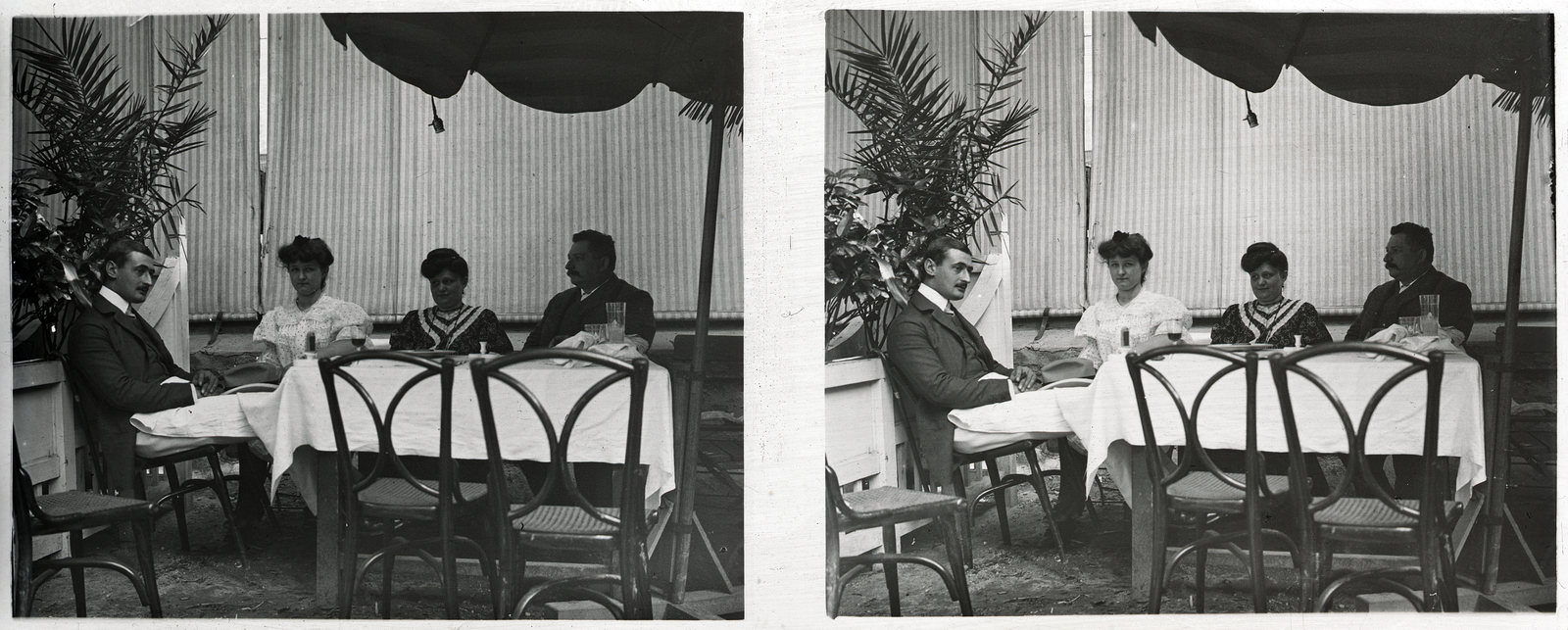 1907, Schoch Frigyes, csoportkép, thonet, sztereófotó, Fortepan #27708