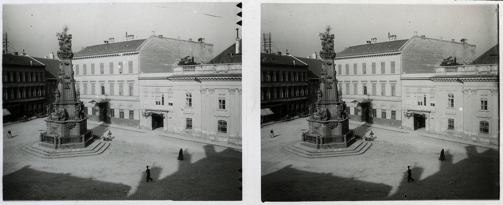 Magyarország, budai Vár, Budapest I., Szentháromság tér. A Szentháromság-szobor mögött az Országház utca torkolata., 1902, Schoch Frigyes, emlékmű, sztereófotó, szentháromság szobor, Budapest, Fortepan #27722