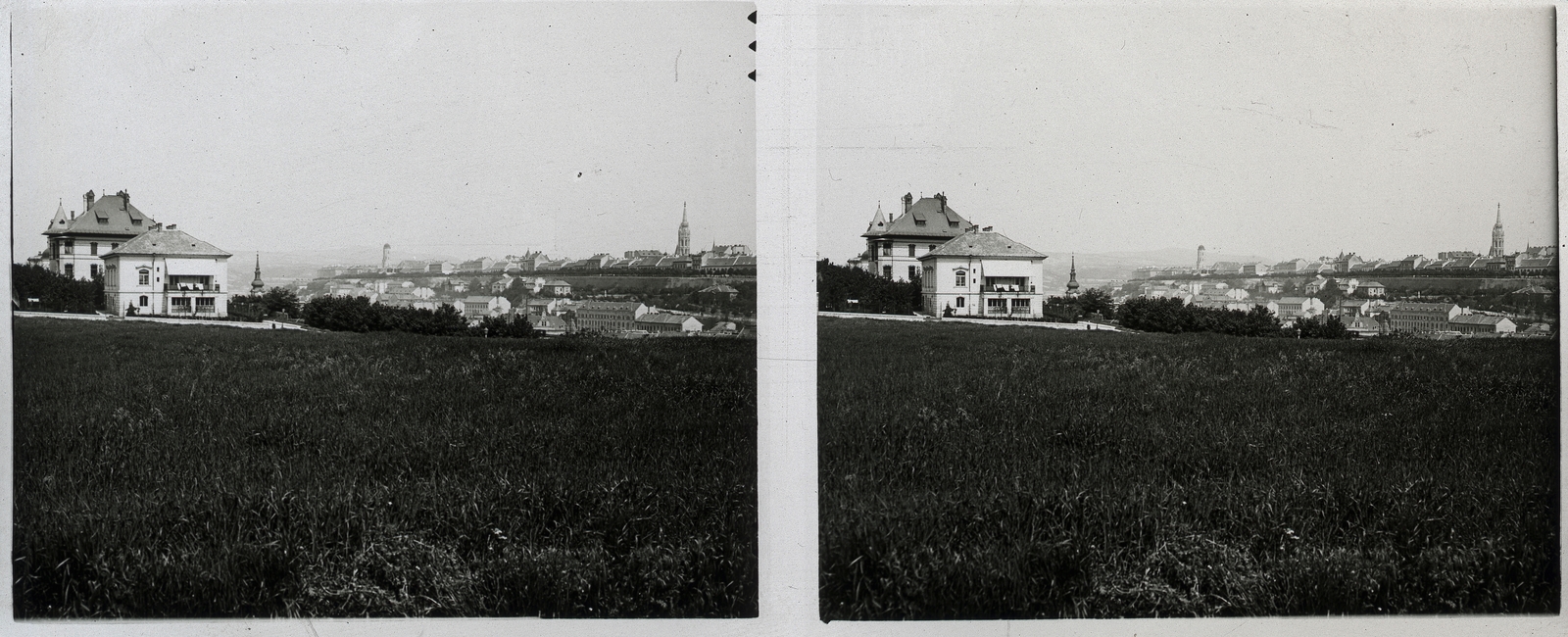 Hungary, Budapest I., háttérben a Várhegy lakónegyede, a völgyben a Krisztinaváros házai, balra a krisztinavárosi templom tornya., 1902, Schoch Frigyes, stereophoto, Budapest, Fortepan #27728