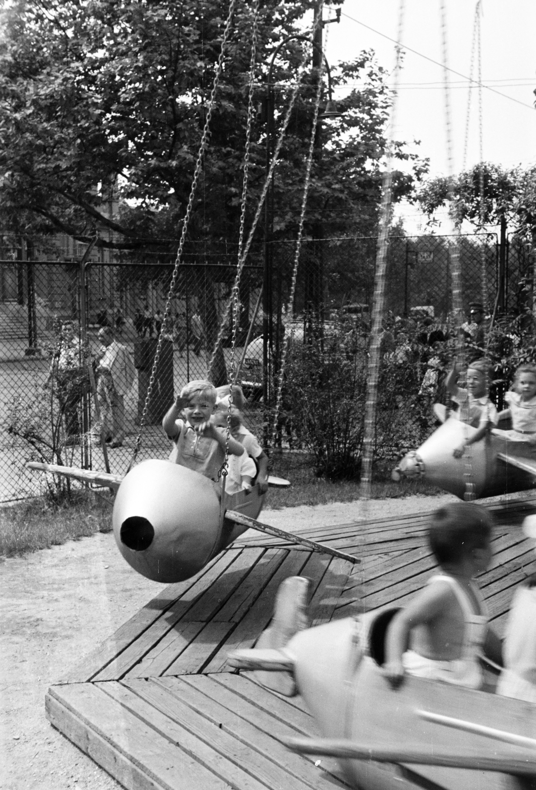 1959, Obetkó Miklós, kerítés, Haidekker-márka, vidámpark, körhinta, Fortepan #277489