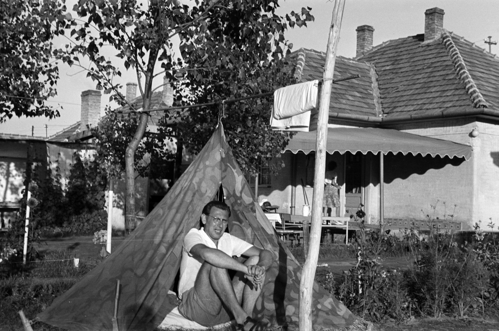 1958, Obetkó Miklós, tent, camouflage pattern, ground cloth, Fortepan #277520