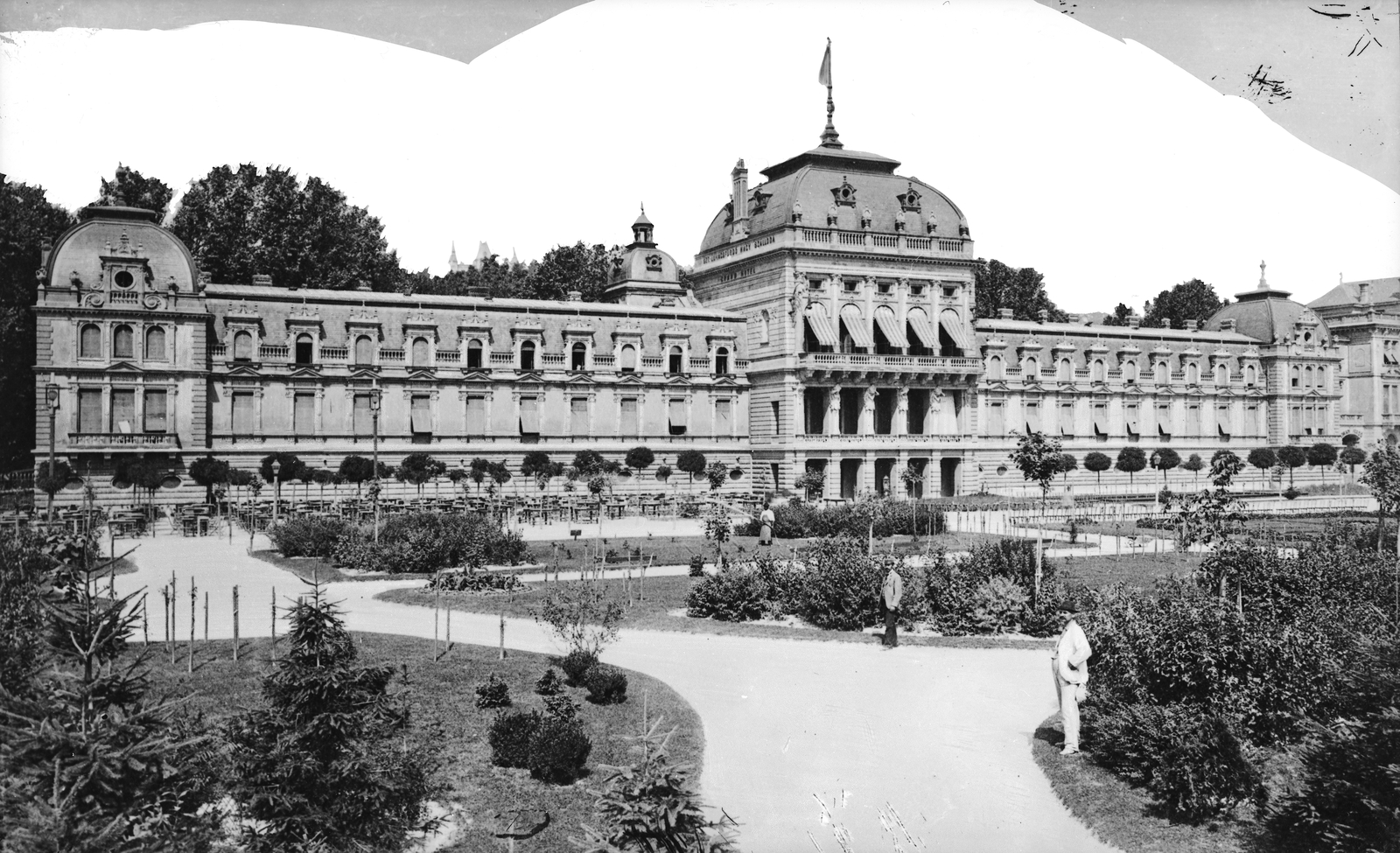 Magyarország, Budapest II., Árpád fejedelem útja (Újlaki rakpart), Lukács fürdő., 1905, Deutsche Fotothek / Brück und Sohn, park, Ray Rezső Lajos-terv, gyógyfürdő, Budapest, Fortepan #277725