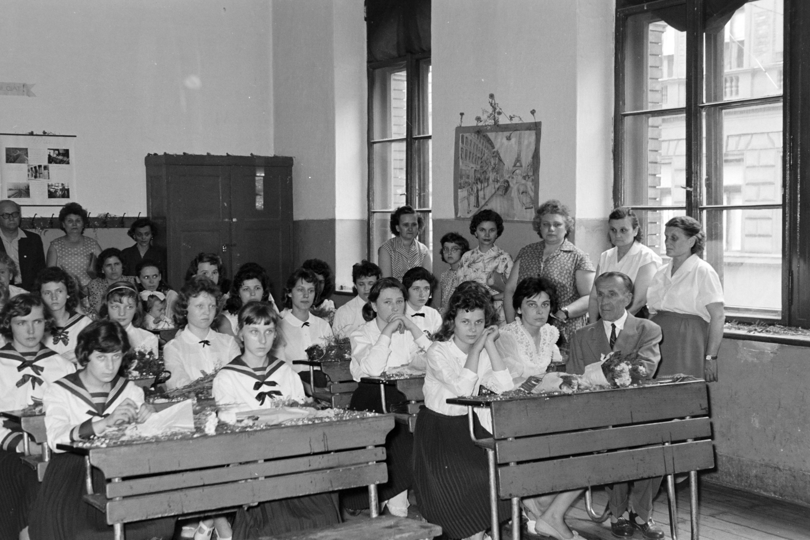 1960, Artfókusz, Fábián József, tanterem, ballagás, Fortepan #278601