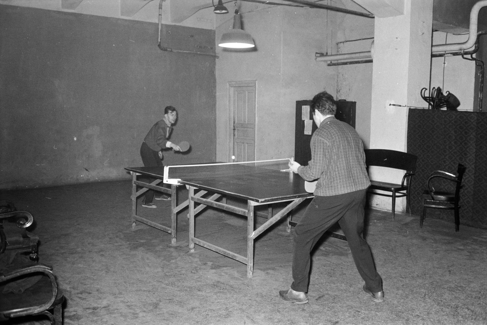 1958, Artfókusz, back, table tennis table, chair, light, bench, Fortepan #278651