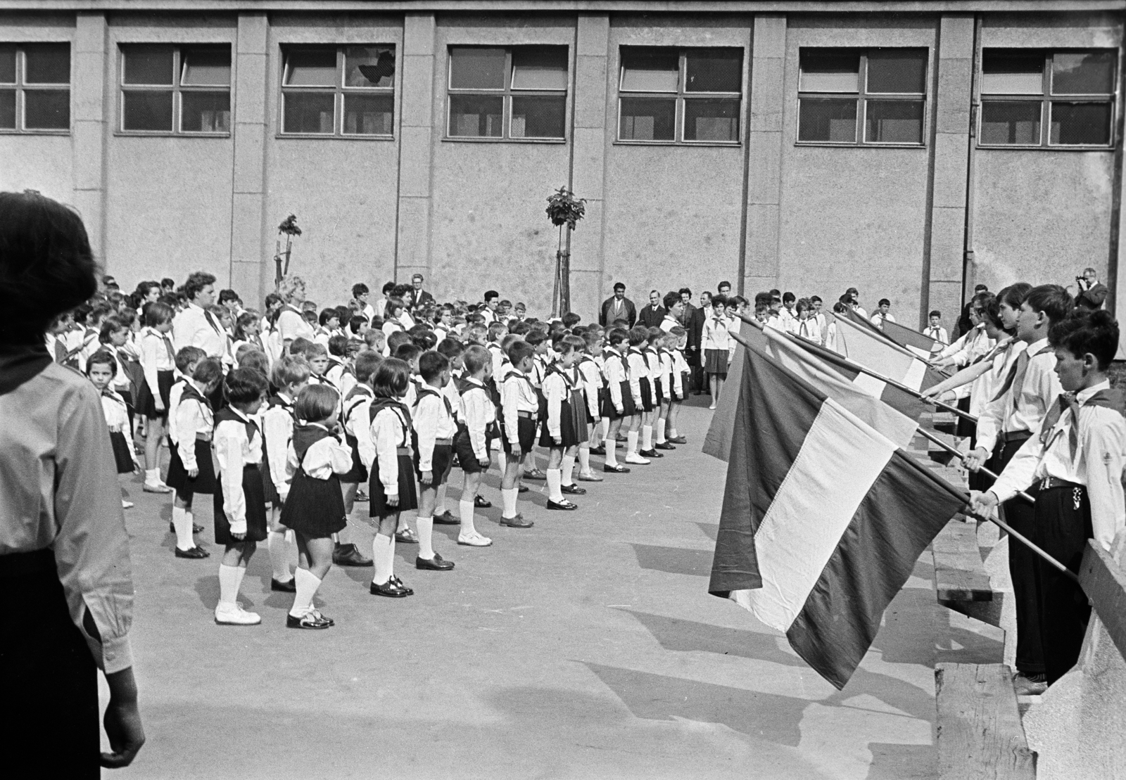 Hungary, Budapest XI., Baranyai utca 16-18., a felvétel az Általános Iskola (később Lágymányosi Bárdos Lajos Két Tanítási Nyelvű Általános Iskola) udvarán készült., 1963, Artfókusz, Budapest, Fortepan #280466