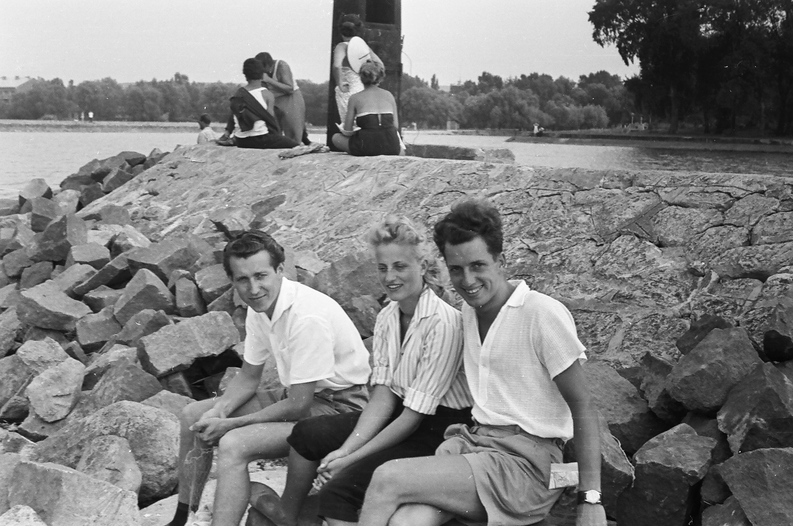 Hungary, Balatonföldvár, kikötő, móló csúcs, jobbra a Galamb-sziget., 1959, Umann Kornél, pier, Lake Balaton, Fortepan #28049