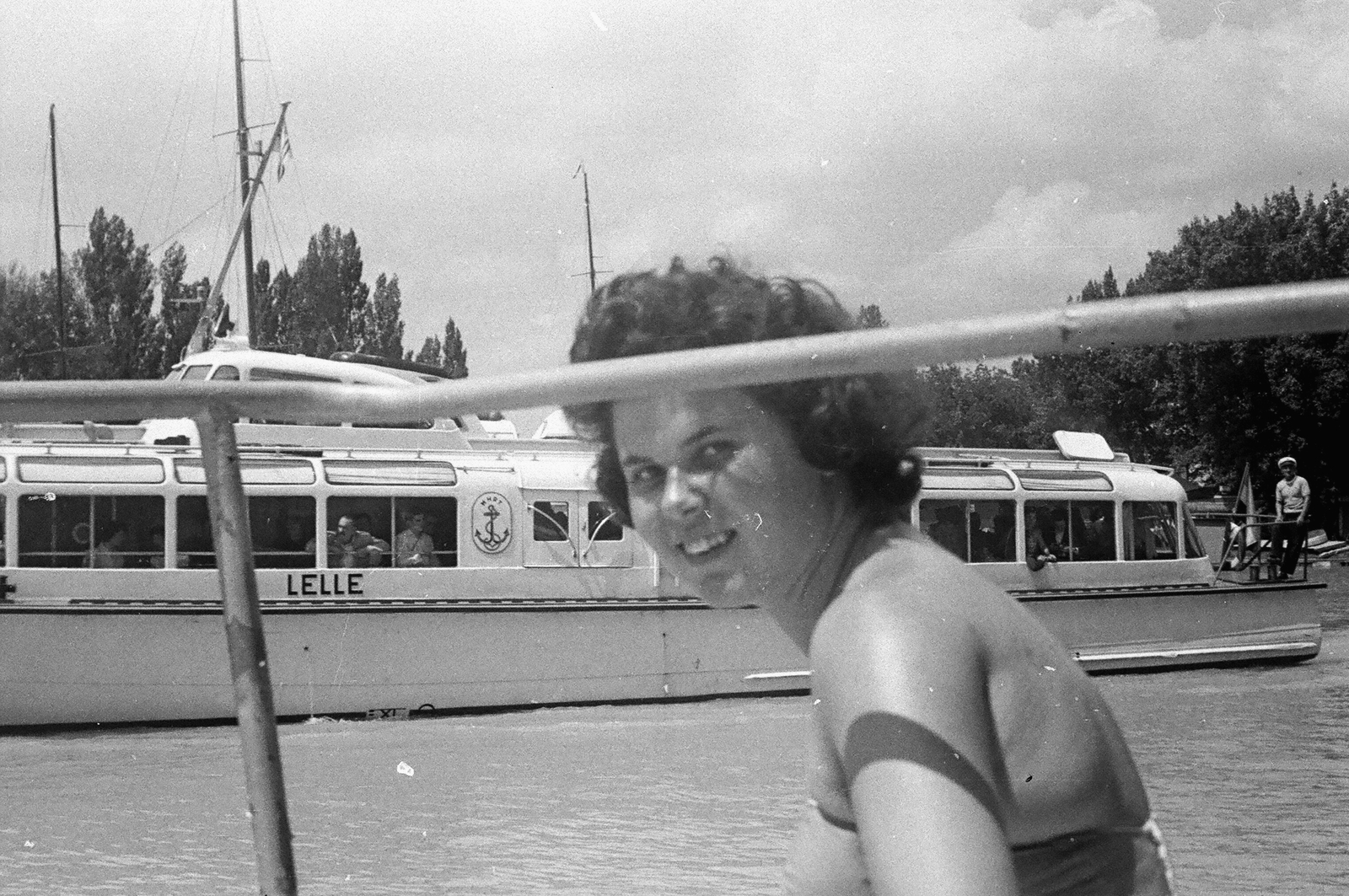 Hungary,Lake Balaton, LELLE 301-es típusú vízibusz., 1959, Umann Kornél, portrait, ship, bathing suit, lady, water bus, Sárrét/Hortobágy/Lelle ship, Fortepan #28062