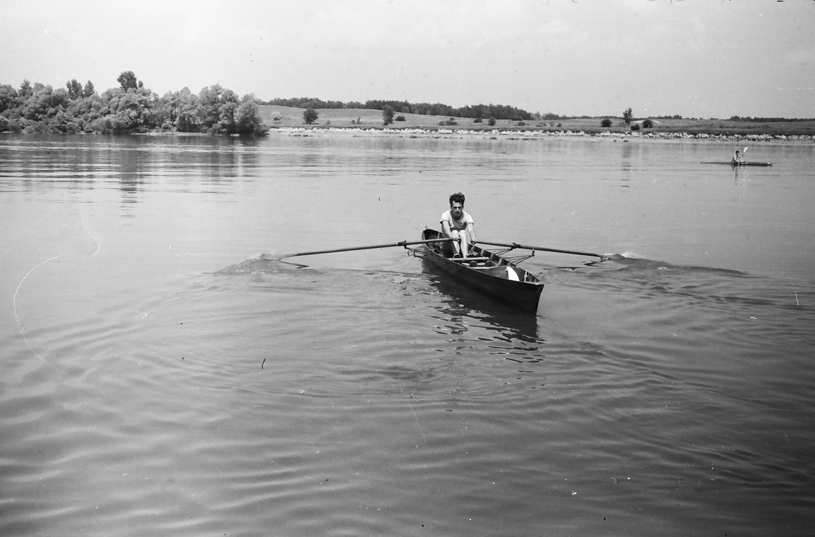 Hungary, Szentendrei-Duna az 5-ös fkm-nél., 1959, Umann Kornél, paddling, Fortepan #28098