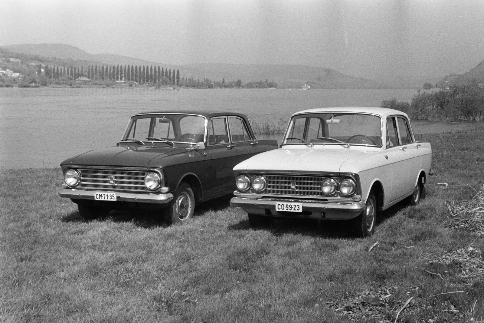 Magyarország,Dunakanyar, Visegrád, Duna-part, a túlparton balra a nagymarosi nyárfasor., 1968, Artfókusz, Fábián József, rendszám, Fortepan #281038