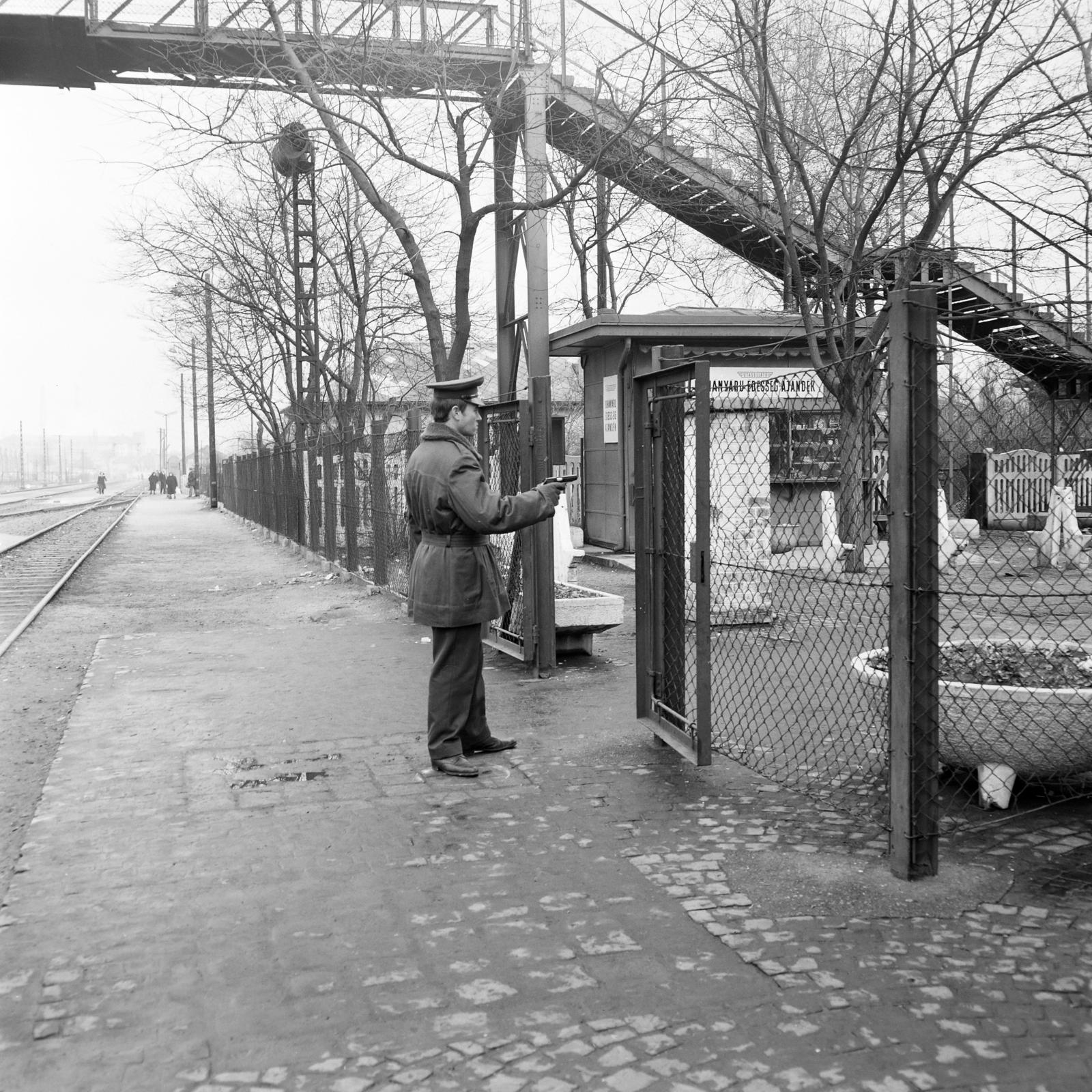 Hungary, Budapest XIX., Kispest vasútállomás, a felvétel a Liszt Ferenc utca - Hofherr Albert (Vöröscsillag) utca közötti gyalogosfelüljáró közelében készült. A kép forrását kérjük így adja meg: Fortepan / Budapest Főváros Levéltára. Levéltári jelzet: HU.BFL.XV.19.c.10, 1971, Budapest Főváros Levéltára / BRFK helyszínelési fényképei, BRFK Hivatala Bűnügyi Technikai Osztály, Budapest, cop, pistol, Fortepan #284334
