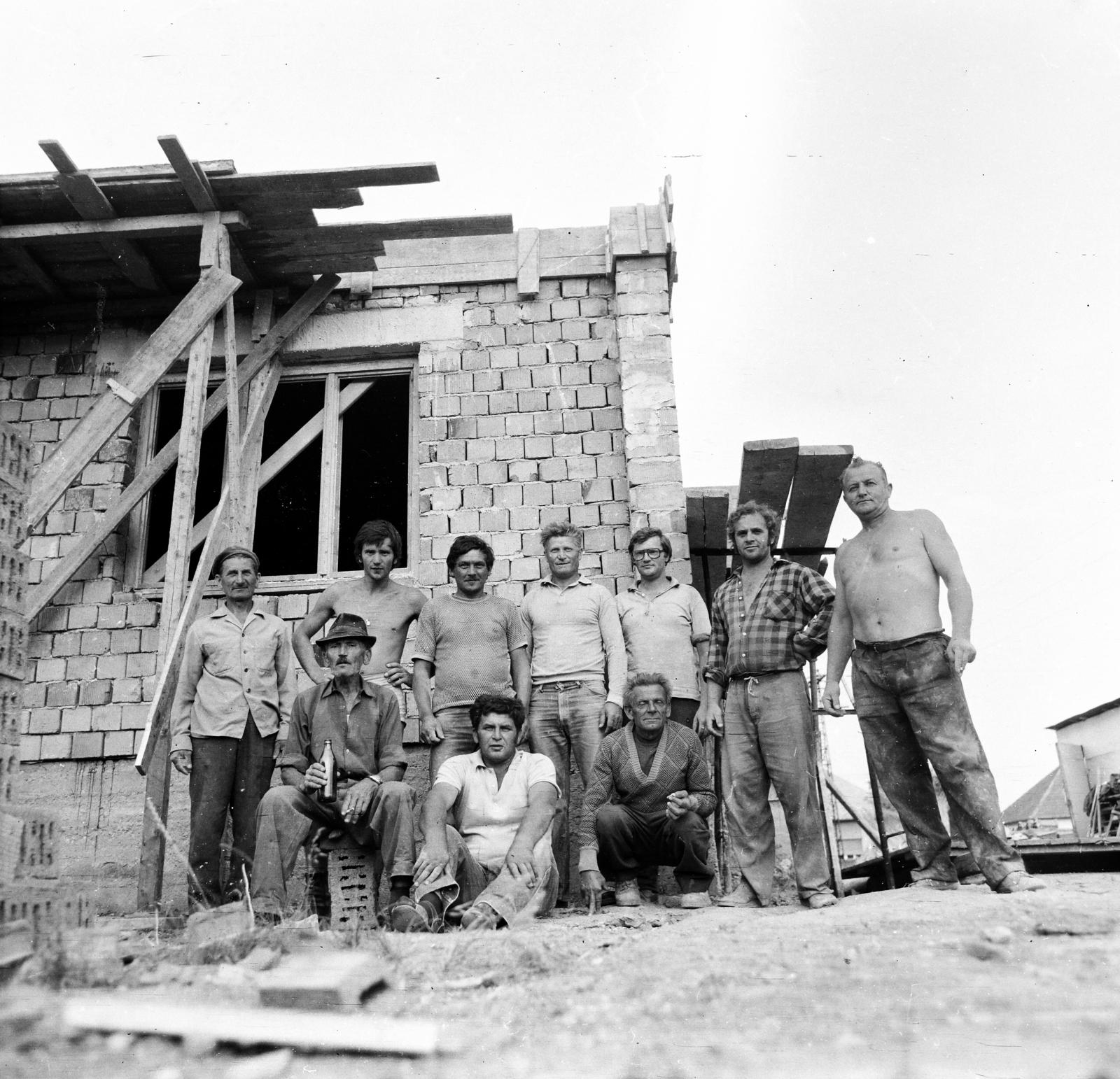 1975, Domokos József, construction, socialist brigade, Fortepan #284520