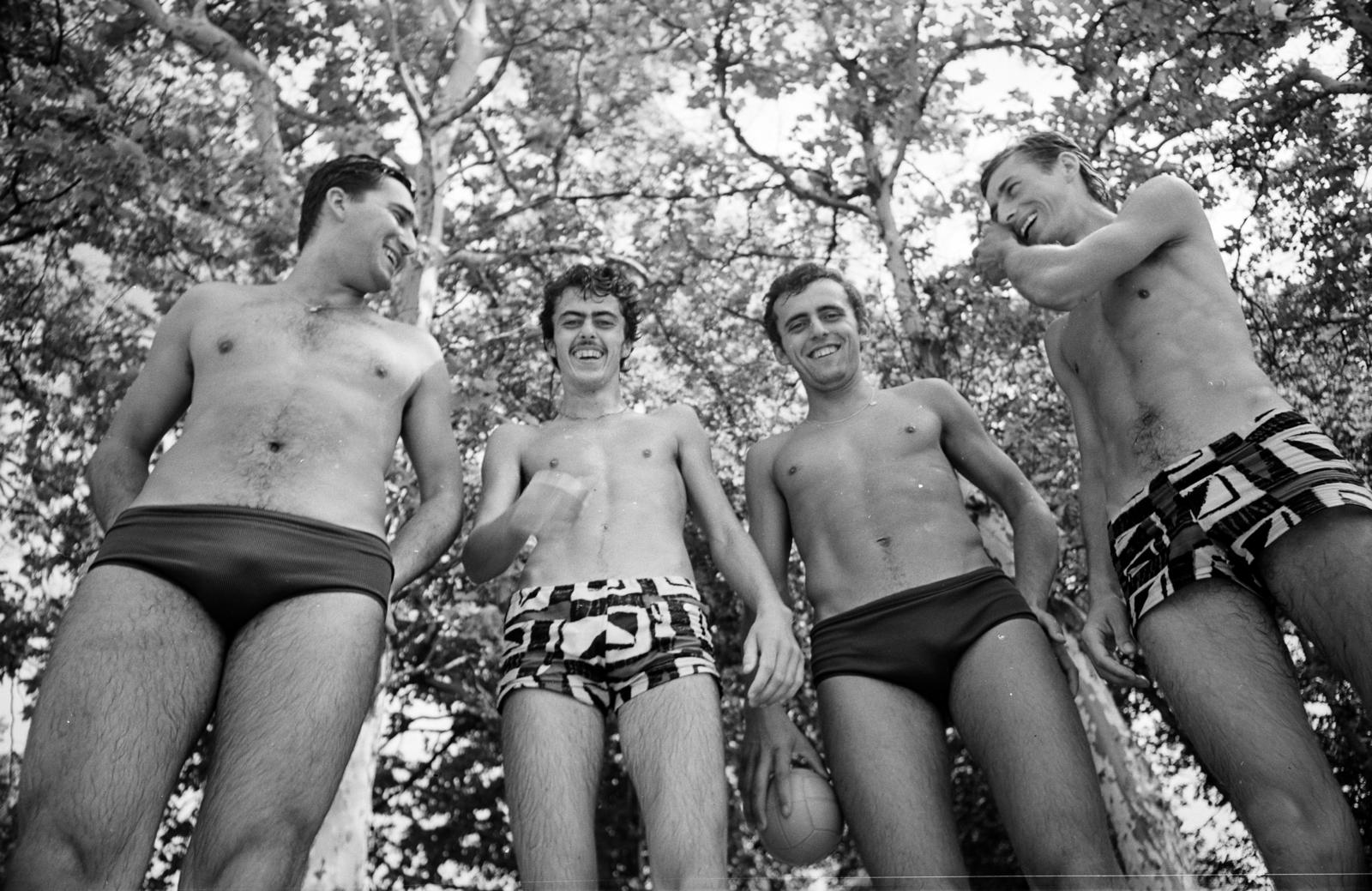 1969, Domokos József, vízilabda, vidámság, fürdőnadrág, férfiak, Fortepan #284690