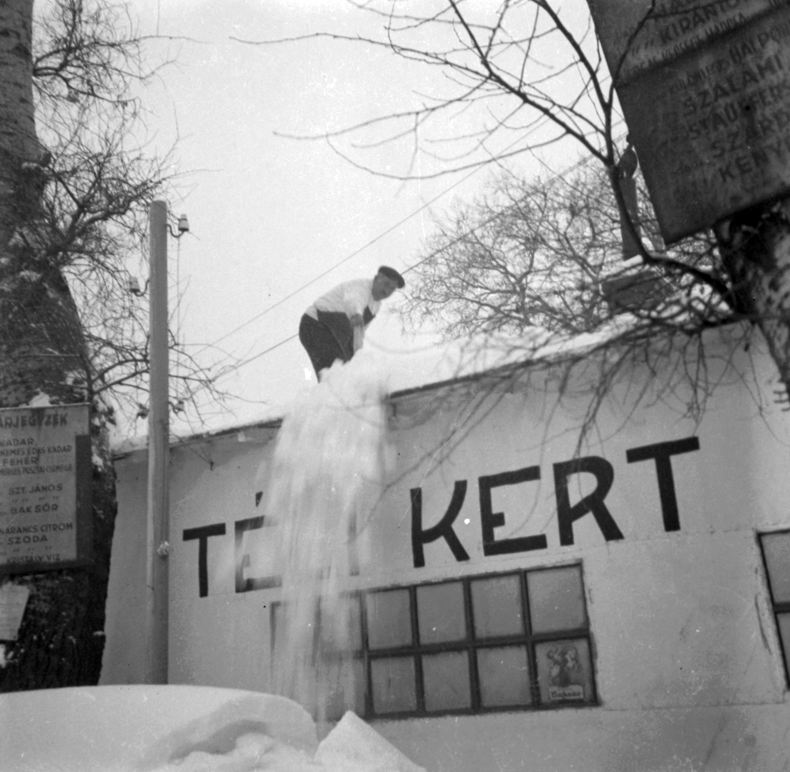 1930, Fortepan, winter, snow, shop, restaurant, label, man, Fortepan #28472