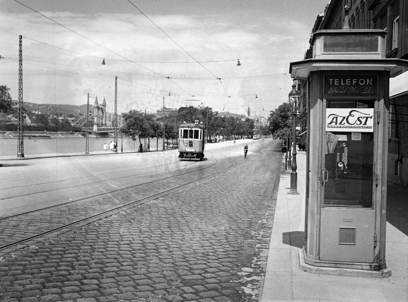 1936, Gara Andor, telefonfülke, Az Est, villamos, Fortepan #285357