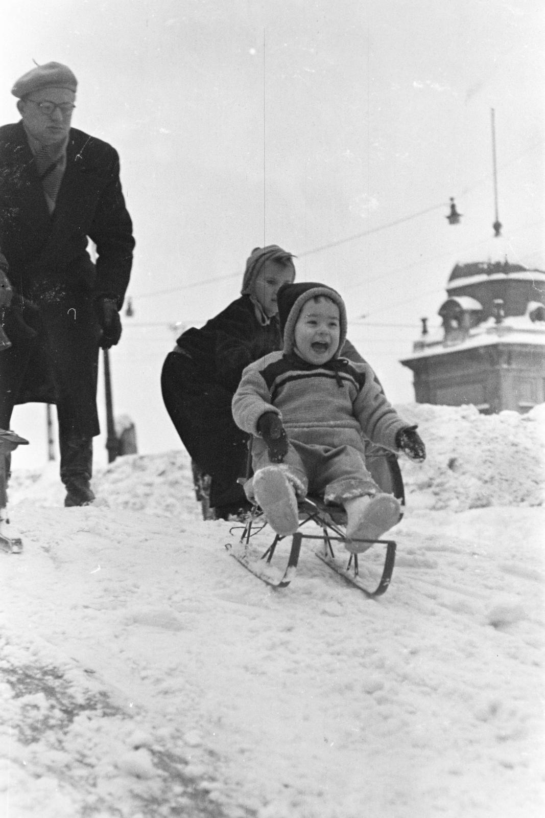 1958, Gara Andor, sledge, Fortepan #285601