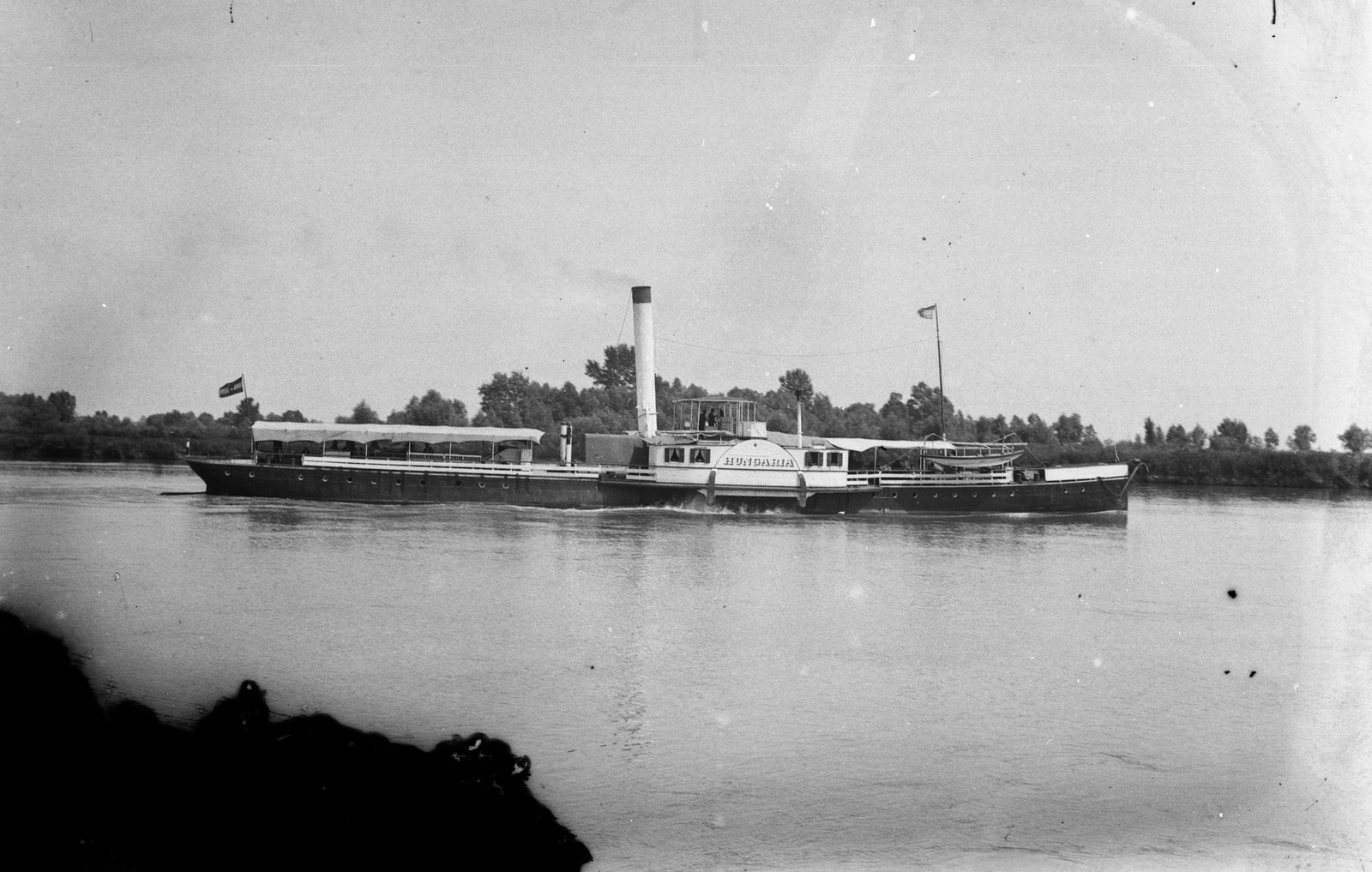 Hungaria oldalkerekes gőzhajó., 1910, Fortepan, ship, flag, boat, steamboat, anchor, Rijeka/Petar Zrinjski/Hungária/Inn hajó, Fortepan #2859