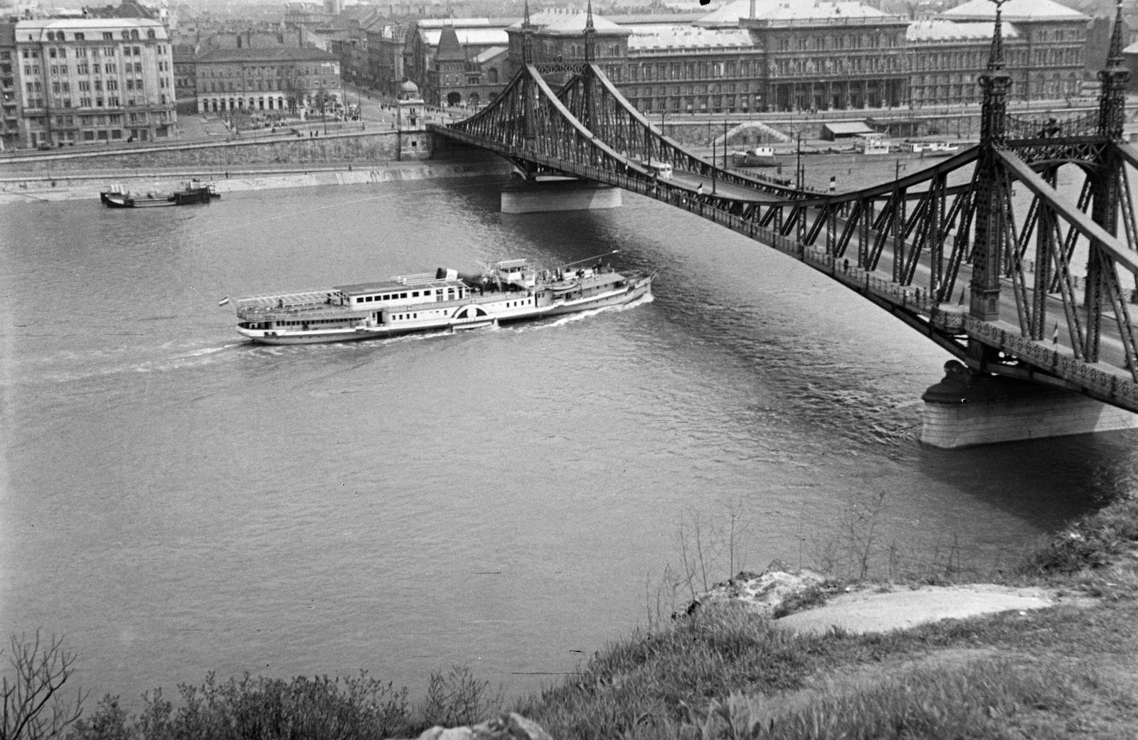 1957, Garaczi László, ship, bridge, Fortepan #285953